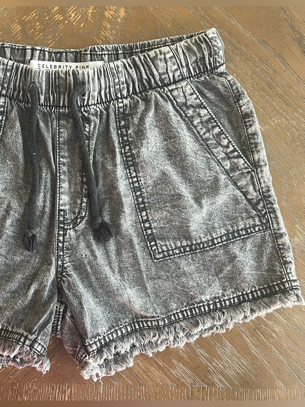 Celebrity Pink Washed Gray Denim Drawstring Shorts